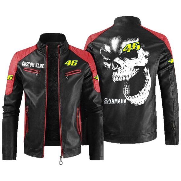 Custom Name Valentino Rossi 46 Contrast Leather Jacket - Personalized Logo Car Motorcycle Model - Image 2