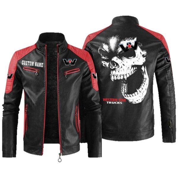 Custom Name Western Star Contrast Leather Jacket - Personalized Logo Car Motorcycle Model - Image 2