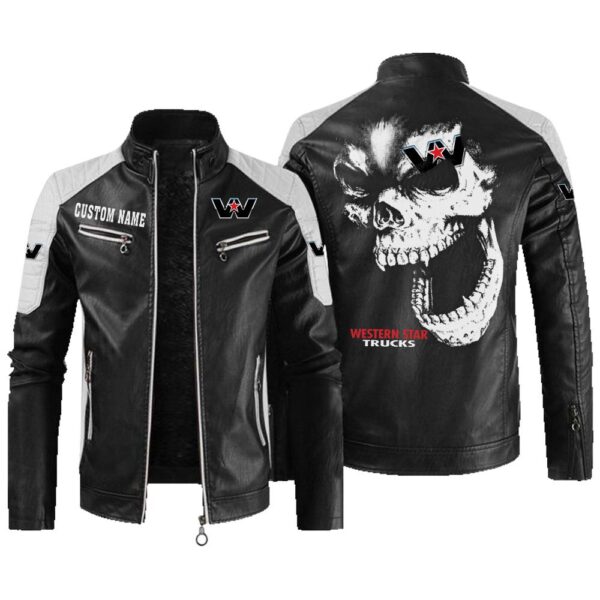 Custom Name Western Star Contrast Leather Jacket - Personalized Logo Car Motorcycle Model