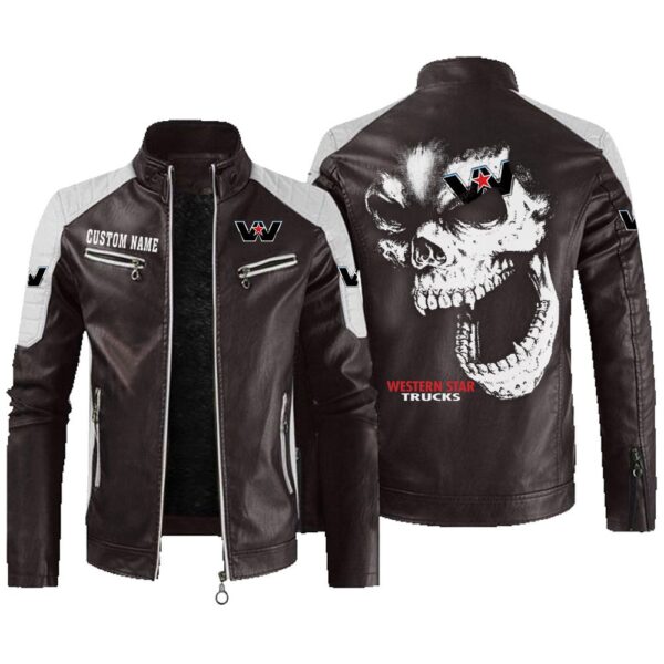 Custom Name Western Star Contrast Leather Jacket - Personalized Logo Car Motorcycle Model - Image 3