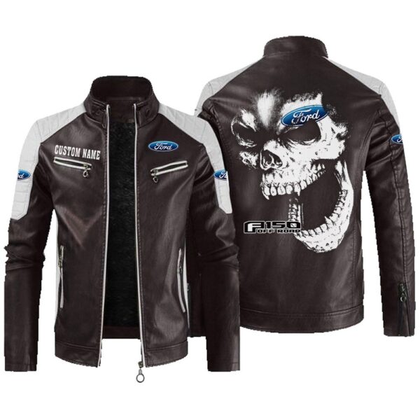 Custom Name Ford F150 Contrast Leather Jacket - Personalized Logo Car Motorcycle Model - Image 3