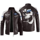 Custom Name Ford Racing Contrast Leather Jacket - Personalized Logo Car Motorcycle Model