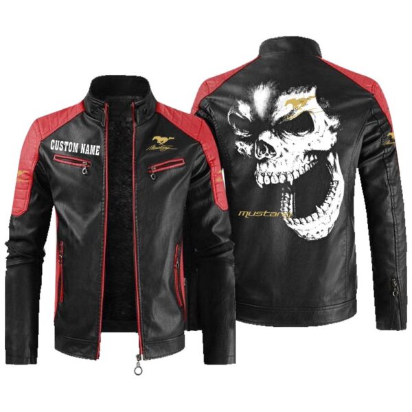 Custom Name Mustang Racing Contrast Leather Jacket - Personalized Logo Car Motorcycle Model - Image 2