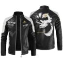 Custom Name Mustang Racing Contrast Leather Jacket - Personalized Logo Car Motorcycle Model