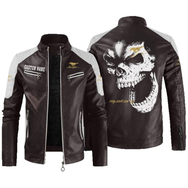 Custom Name Mustang Racing Contrast Leather Jacket - Personalized Logo Car Motorcycle Model - Image 3