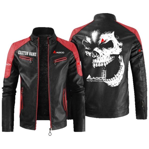 Custom Name Agco Contrast Leather Jacket - Personalized Logo Car Motorcycle Model - Image 2