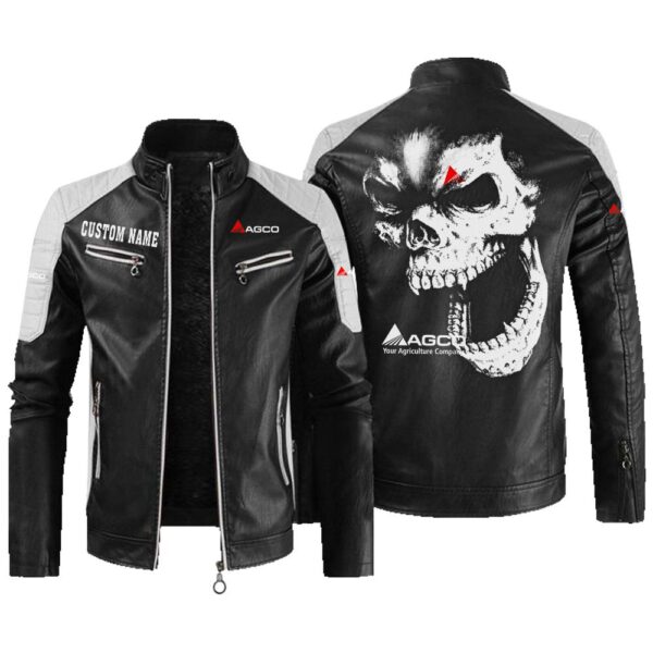Custom Name Agco Contrast Leather Jacket - Personalized Logo Car Motorcycle Model