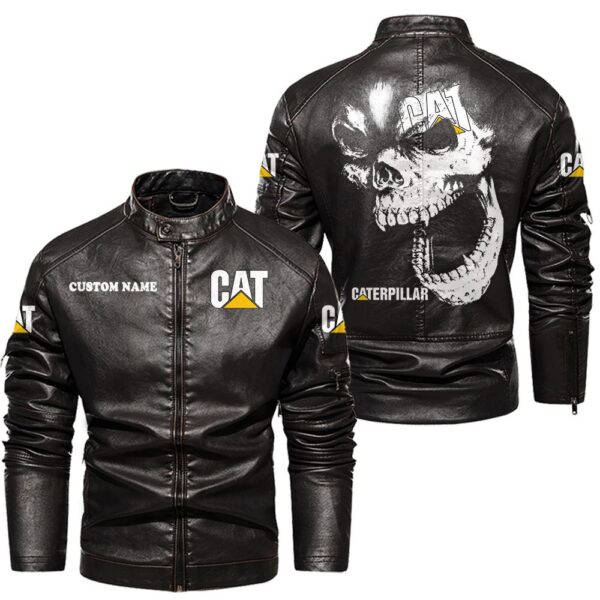 Custom Name Caterpillar Skull Leather Jacket - Personalized Logo Car Motorcycle Model - Image 3