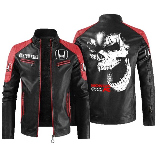 Custom Name Honda Civic Type R Contrast Leather Jacket - Personalized Logo Car Motorcycle Model - Image 2