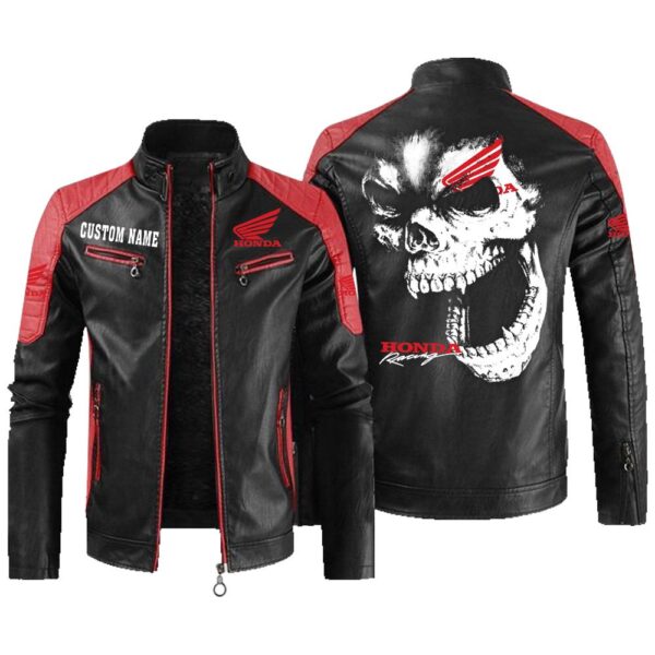 Custom Name Honda Motor Contrast Leather Jacket - Personalized Logo Car Motorcycle Model - Image 2