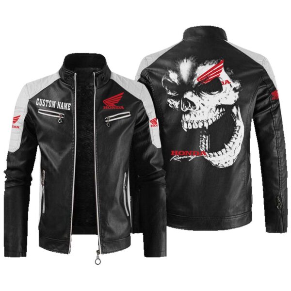 Custom Name Honda Motor Contrast Leather Jacket - Personalized Logo Car Motorcycle Model