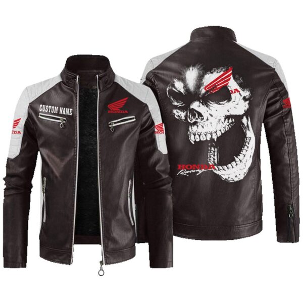 Custom Name Honda Motor Contrast Leather Jacket - Personalized Logo Car Motorcycle Model - Image 3