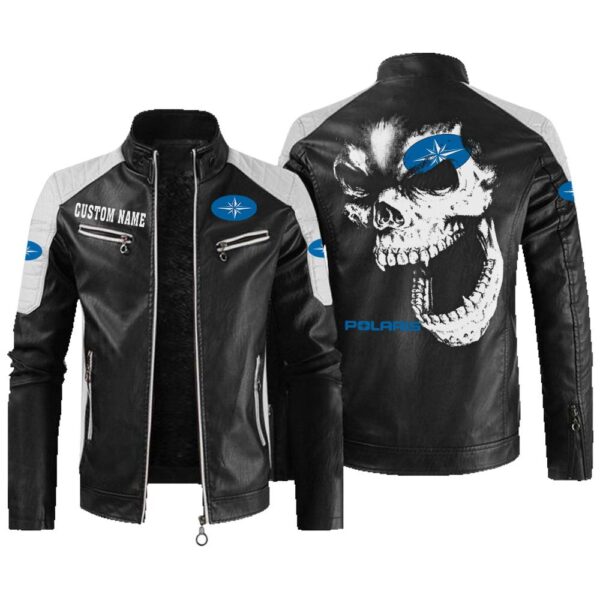 Custom Name Polaris Contrast Leather Jacket - Personalized Logo Car Motorcycle Model