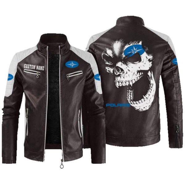Custom Name Polaris Contrast Leather Jacket - Personalized Logo Car Motorcycle Model - Image 3