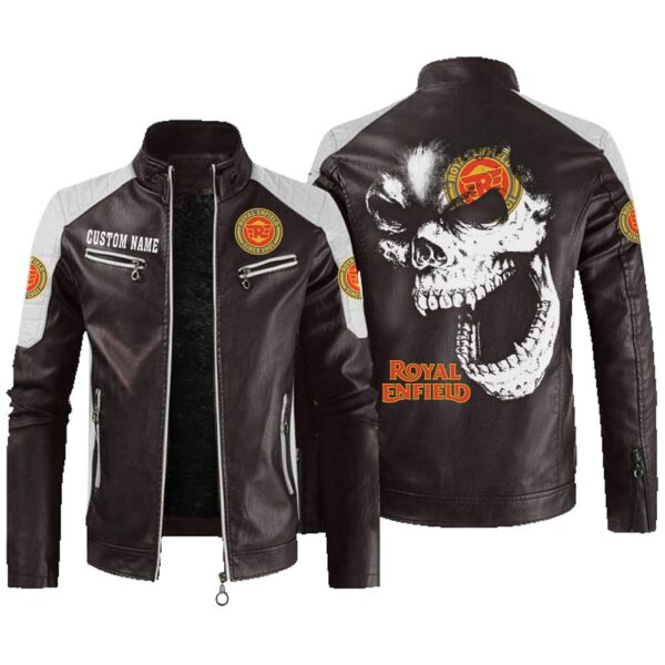 Custom Name Royal Enfield Contrast Leather Jacket - Personalized Logo Car Motorcycle Model - Image 3