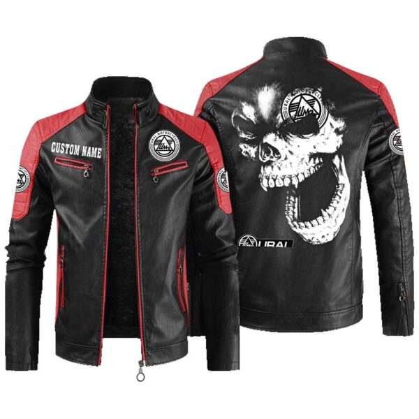 Custom Name Ural Motorcycles Contrast Leather Jacket - Personalized Logo Car Motorcycle Model - Image 2
