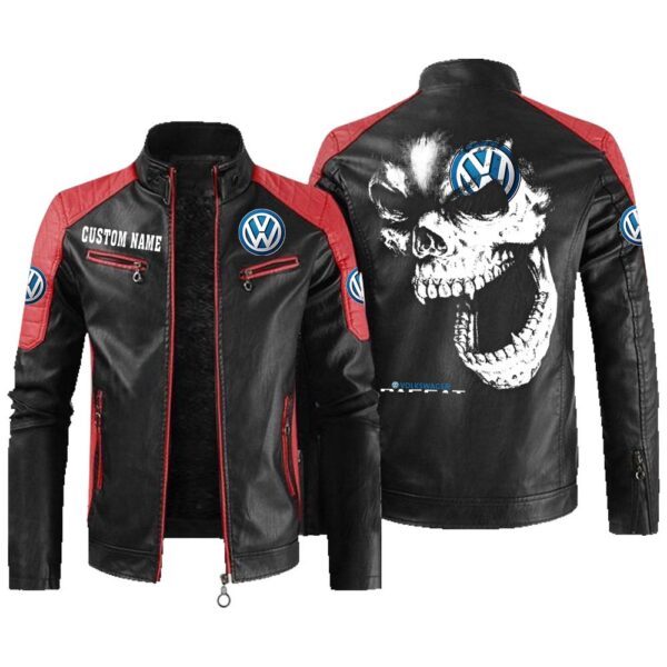 Custom Name Volkswagen Passat Contrast Leather Jacket - Personalized Logo Car Motorcycle Model - Image 2