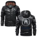 Custom Name Acura PU Leather Hooded Jacket - Personalized Logo Car Motorcycle Model