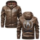 Custom Name Acura PU Leather Hooded Jacket - Personalized Logo Car Motorcycle Model