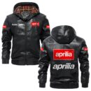 Custom Name Aprilia PU Leather Hooded Jacket - Personalized Logo Car Motorcycle Model