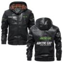 Custom Name Arctic Cat PU Leather Hooded Jacket - Personalized Logo Car Motorcycle Model