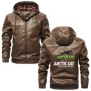 Custom Name Arctic Cat PU Leather Hooded Jacket - Personalized Logo Car Motorcycle Model
