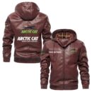 Custom Name Arctic Cat PU Leather Hooded Jacket - Personalized Logo Car Motorcycle Model
