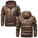 Custom Name Audi Sport PU Leather Hooded Jacket - Personalized Logo Car Motorcycle Model