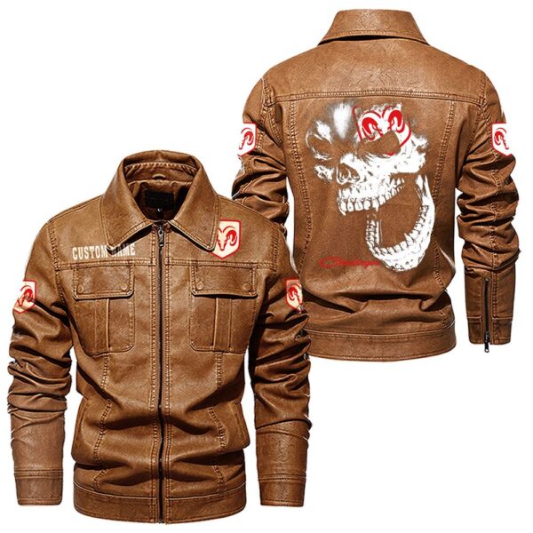 Custom Name Dodge Challenger Skull Leather Jacket - Personalized Logo Car Motorcycle Model - Image 8