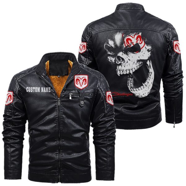 Custom Name Dodge Challenger Skull Leather Jacket - Personalized Logo Car Motorcycle Model - Image 9
