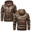Custom Name Audi Quattro PU Leather Hooded Jacket - Personalized Logo Car Motorcycle Model