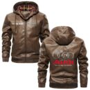 Custom Name Audi PU Leather Hooded Jacket - Personalized Logo Car Motorcycle Model