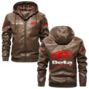 Custom Name Beta PU Leather Hooded Jacket - Personalized Logo Car Motorcycle Model