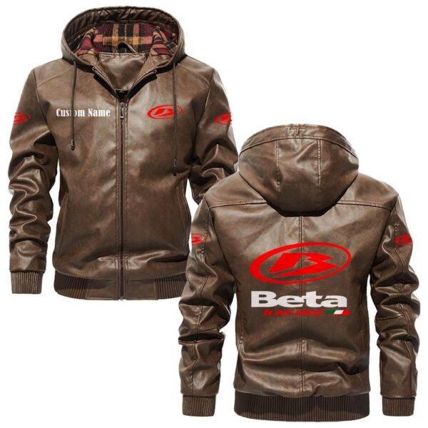 Custom Name Beta PU Leather Hooded Jacket - Personalized Logo Car Motorcycle Model - Image 3