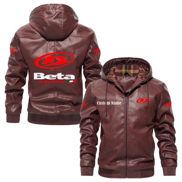 Custom Name Beta PU Leather Hooded Jacket - Personalized Logo Car Motorcycle Model - Image 2