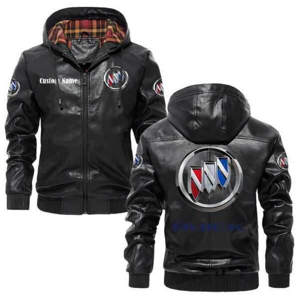 Custom Name Buick PU Leather Hooded Jacket - Personalized Logo Car Motorcycle Model