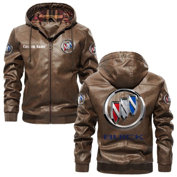 Custom Name Buick PU Leather Hooded Jacket - Personalized Logo Car Motorcycle Model - Image 3