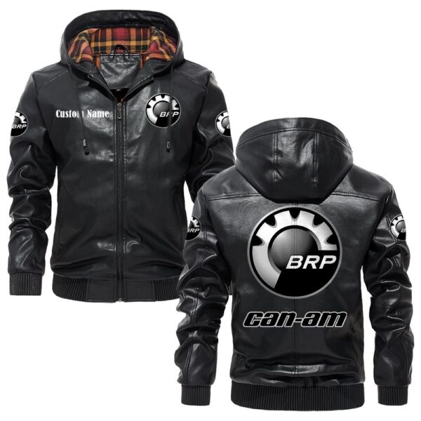 Custom Name Can Am PU Leather Hooded Jacket - Personalized Logo Car Motorcycle Model