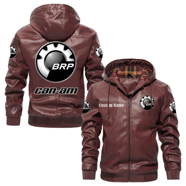 Custom Name Can Am PU Leather Hooded Jacket - Personalized Logo Car Motorcycle Model - Image 2