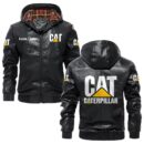 Custom Name Caterpillar PU Leather Hooded Jacket - Personalized Logo Car Motorcycle Model