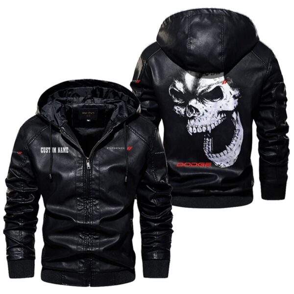 Custom Name Dodge Skull Leather Jacket - Personalized Logo Car Motorcycle Model - Image 5