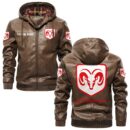 Custom Name Dodge Challenger PU Leather Hooded Jacket - Personalized Logo Car Motorcycle Model