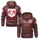 Custom Name Dodge Challenger PU Leather Hooded Jacket - Personalized Logo Car Motorcycle Model