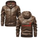 Custom Name Dodge PU Leather Hooded Jacket - Personalized Logo Car Motorcycle Model