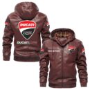 Custom Name Ducati Corse PU Leather Hooded Jacket - Personalized Logo Car Motorcycle Model
