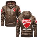 Custom Name Ducati PU Leather Hooded Jacket - Personalized Logo Car Motorcycle Model