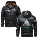 Custom Name Fendt PU Leather Hooded Jacket - Personalized Logo Car Motorcycle Model