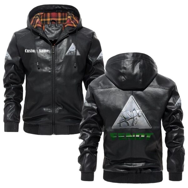 Custom Name Fendt PU Leather Hooded Jacket - Personalized Logo Car Motorcycle Model