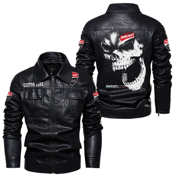 Custom Name Ducati Corse Skull Leather Jacket - Personalized Logo Car Motorcycle Model - Image 7