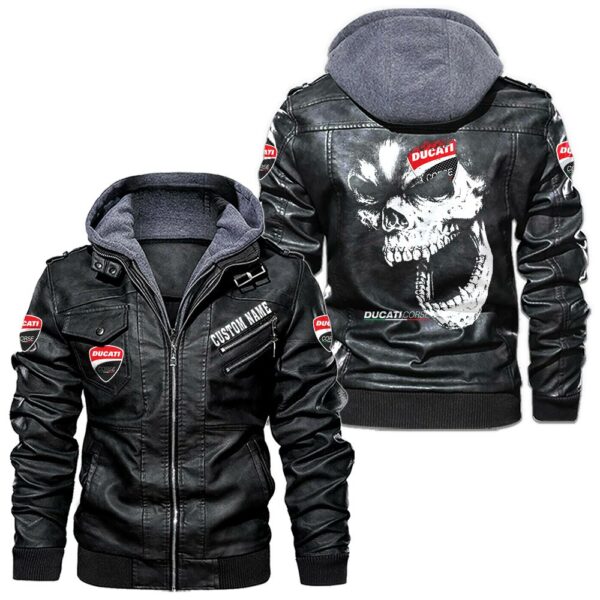 Custom Name Ducati Corse Skull Leather Jacket - Personalized Logo Car Motorcycle Model